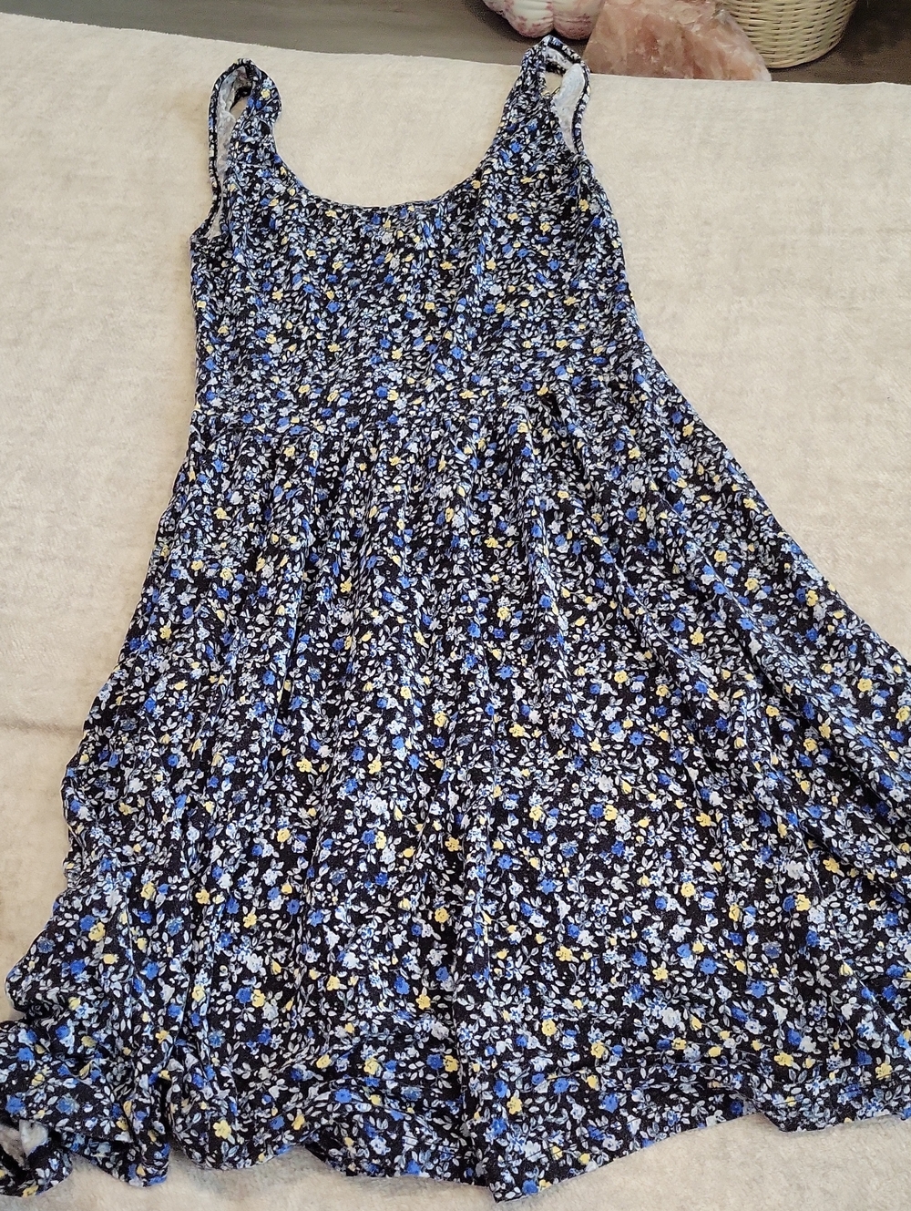 American Eagle Outfitters Flower Print Dress, XXS, Blue, Black, Yellow